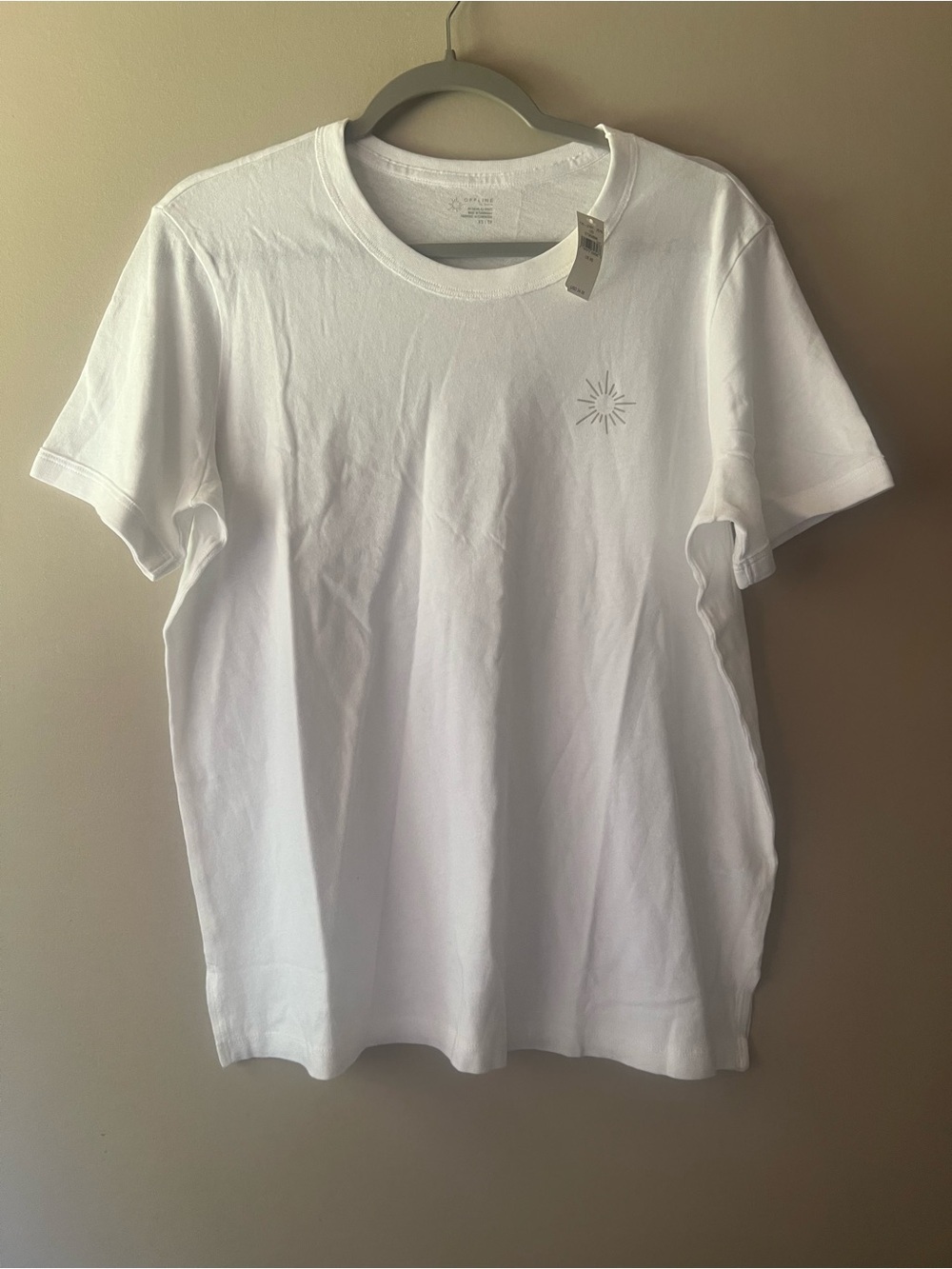 aerie White Short Sleeve Crewneck Tee with Subtle Sun Emblem
